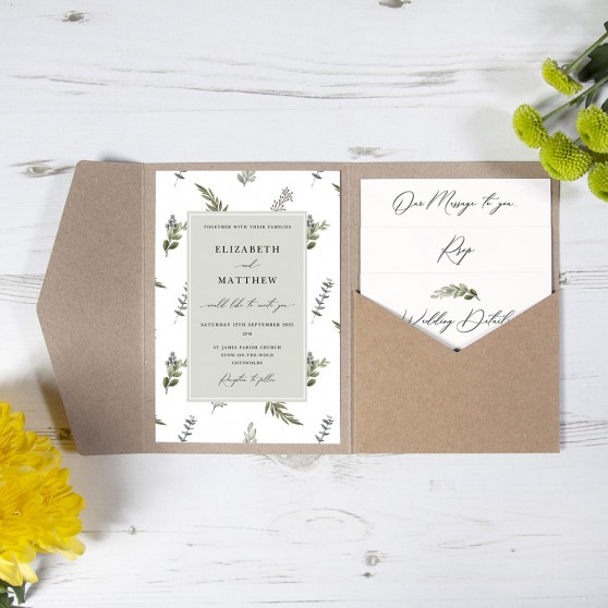 Bespoke Pocketfold Wedding Invitations Vintage Prints
